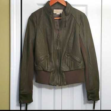 Michael Kors Leather Olive Biker Jacket