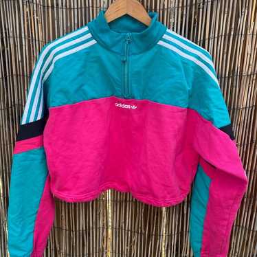 Adidas Color - Block Half Zip Cropped Sweater