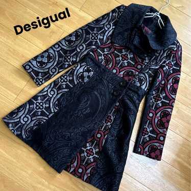 Desigual Stylish Black and Red Chic Coat