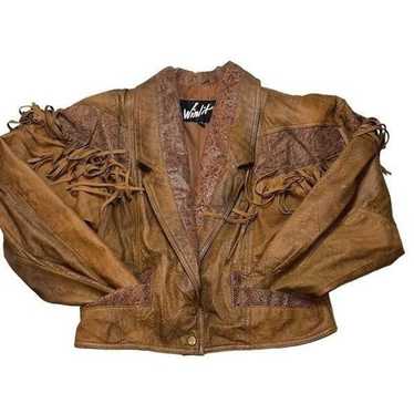 Winlit Crop brown tassel Genuine Leather Jacket sz