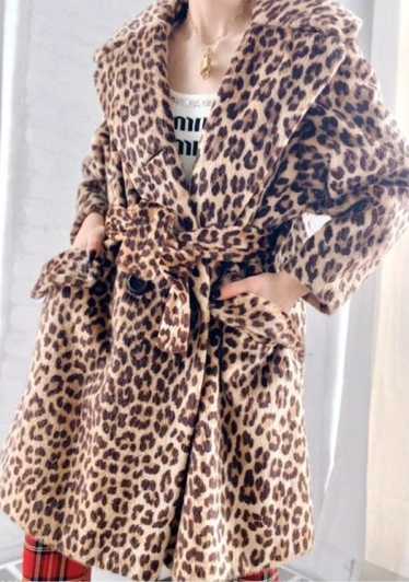 60s leopard faux fur belt coat