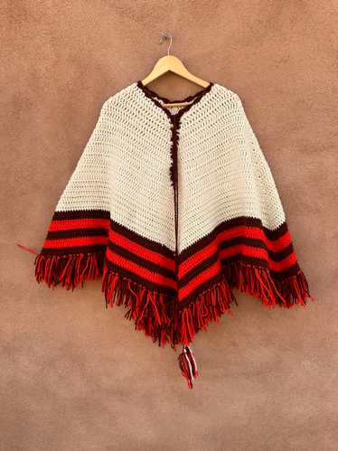 Cream Crochet Poncho with Fringe