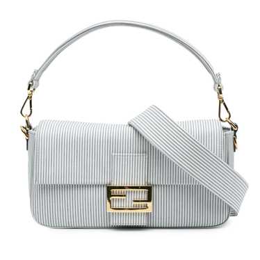 White Fendi Striped Jersey Baguette Satchel