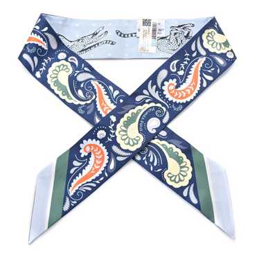 HERMES Silk Guepards Bandana Twilly Marine Clair B