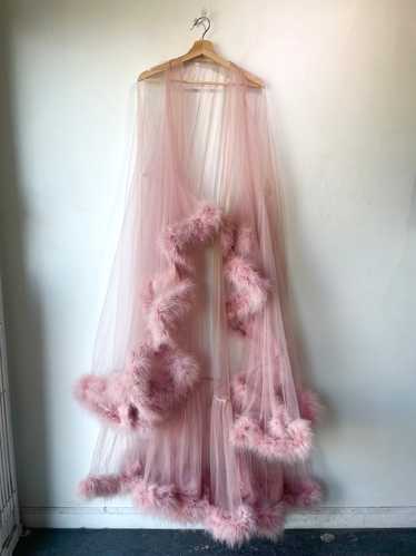 Vintage Sheer Pink Ostrich Feather Trimmed Robe