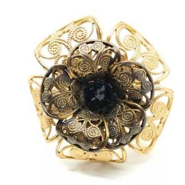 Chanel CHANEL Gold Ring CC Camellia Flower Black C