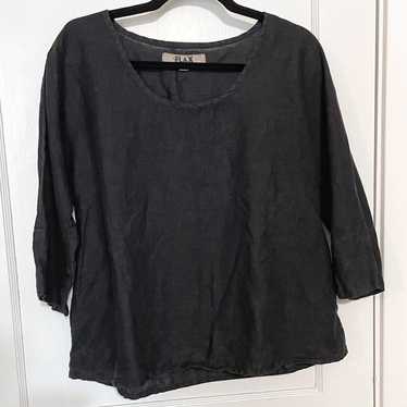 flax FLAX Womens Linen Top Small Black Lagenlook B