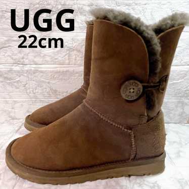 UGG Bailey Button Sheepskin Boots 22cm Dark Brown