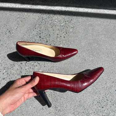 90s Ann Taylor Red Snakeskin Block Heel Pump Heel