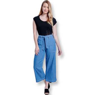 Seven Seven7 Pinstripe Wide Leg Belted Crop Denim 