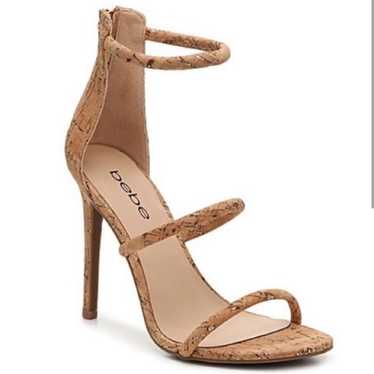 BEBE GLITTERY BERDINE G CORK 3 STRAP HIGH HEELS S… - image 1