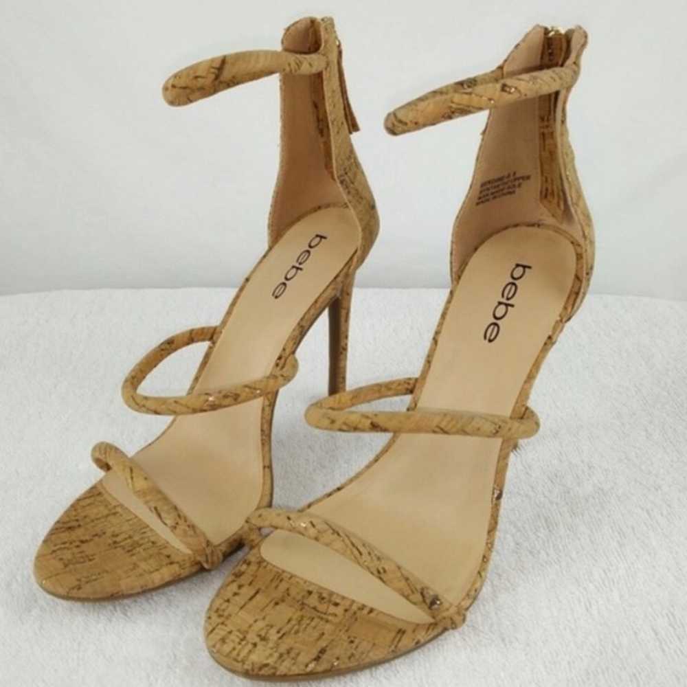 BEBE GLITTERY BERDINE G CORK 3 STRAP HIGH HEELS S… - image 2