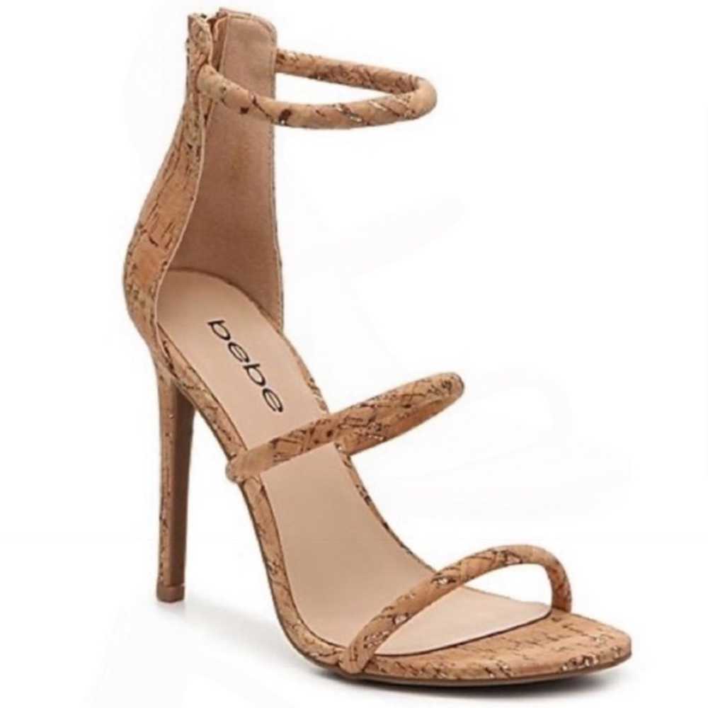 BEBE GLITTERY BERDINE G CORK 3 STRAP HIGH HEELS S… - image 3