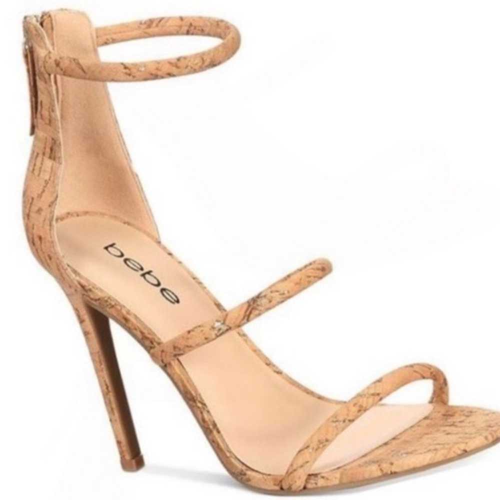 BEBE GLITTERY BERDINE G CORK 3 STRAP HIGH HEELS S… - image 5