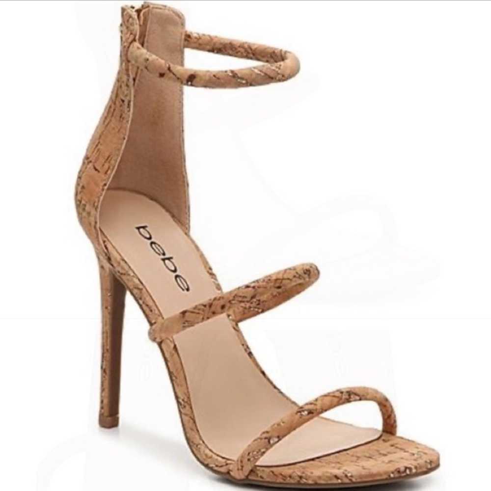 BEBE GLITTERY BERDINE G CORK 3 STRAP HIGH HEELS S… - image 7