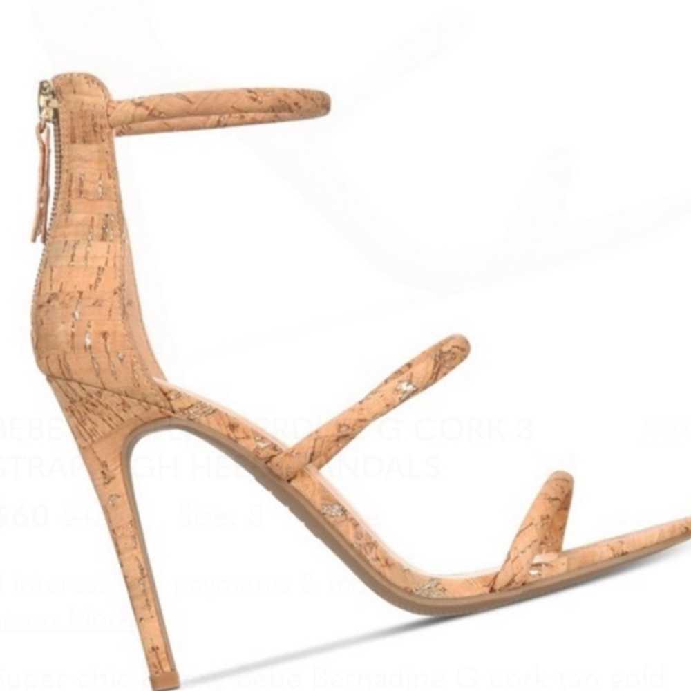 BEBE GLITTERY BERDINE G CORK 3 STRAP HIGH HEELS S… - image 9