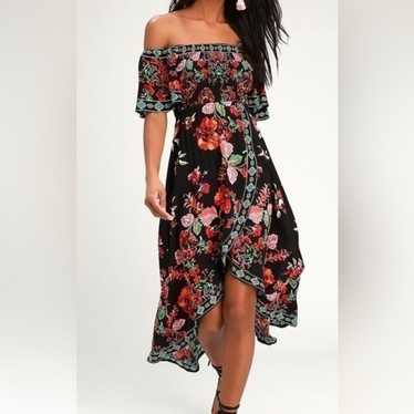 Lulus off the shoulder, black floral dress small