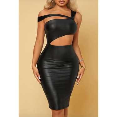 SHEIN NEW Black Faux Leather Cutout Mini Dress Lar