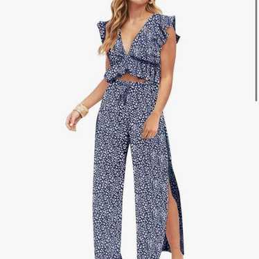 Floral Print Ruffle Sleeve Jumpsuit