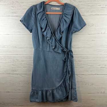 ASOS Chambray Wrap Ruffle Trim Short Sleeve Dress 