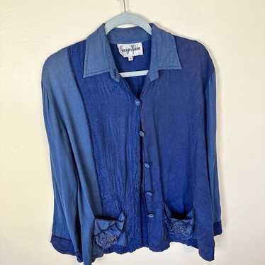 Vintage George Klein Womens 100% Blue Cotton Butto