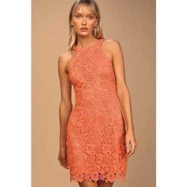 Lulus Love Poem Coral Orange Lace Mini Dress