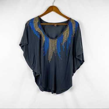 FREE PEOPLE Vintage Navy Sequined Blouse in Size M