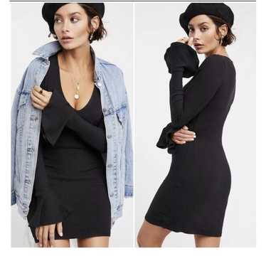 Free People black Ribbed Bodycon mini Dress w/Flar