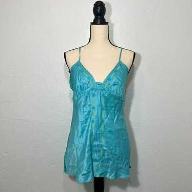 Y2k Blue Satin Embroidered slip dress