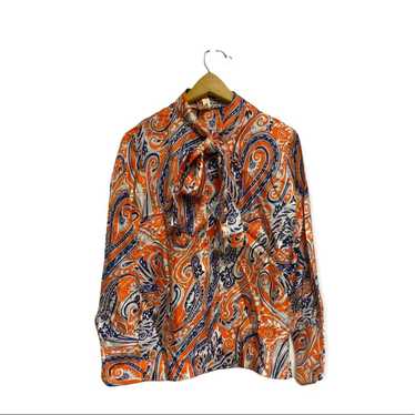 VTG 70s Orange Paisley Blouse  M 12