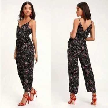 Lulus Nina Black Floral V Neck Straight Leg Jumpsu