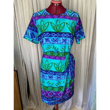 Sag Harbor Dress Vintage 80’s blue green purple sz