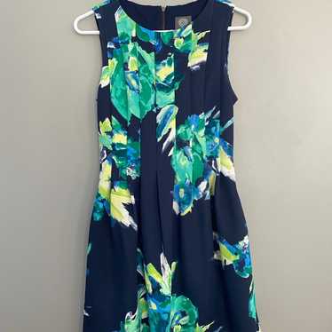 Vince Camuto fit and flare navy and green dress si