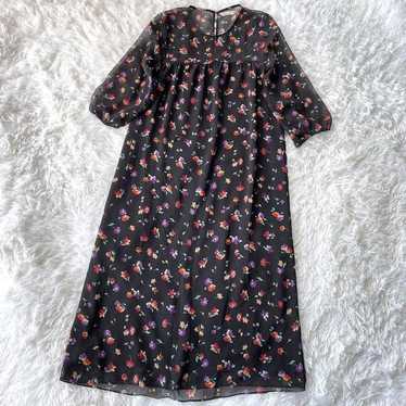 ZARA Sheer Small Floral Print Long Dress Black Flo