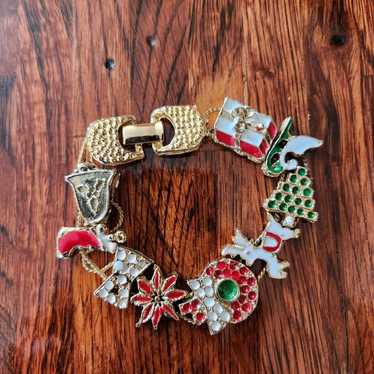 Vintage Christmas Enamel Charm Bracelet