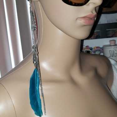 PAIR OF VINTAGE TURQUOISE FEATHERS LONG EARRINGS