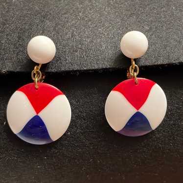 Vintage Crown Trifari Red White And Blue Earrings