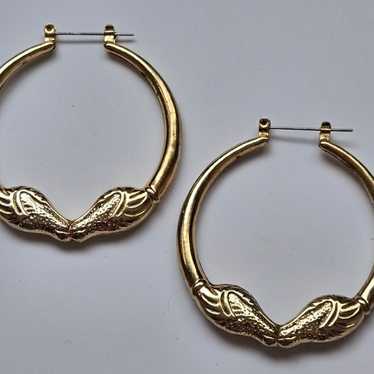 Vintage Yellow Gold Plated Lion Hoop Earrings