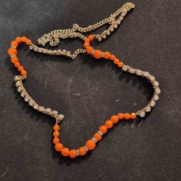 Vintage necklace Orange hammered plastic beads wit