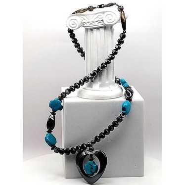 Hematite and Howlite Turquoise Beaded Necklace w H