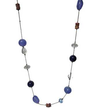 Vintage Boho Beaded Necklace Blue Clear Beads Retr