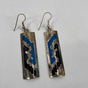 Sterling silver black and blue rectangle earrings