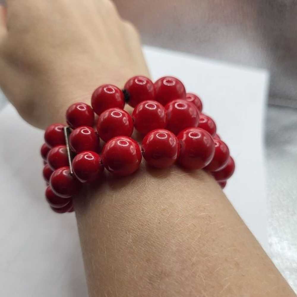 Vintage Triple Strand Red Beaded Wrap Bracelet - image 2