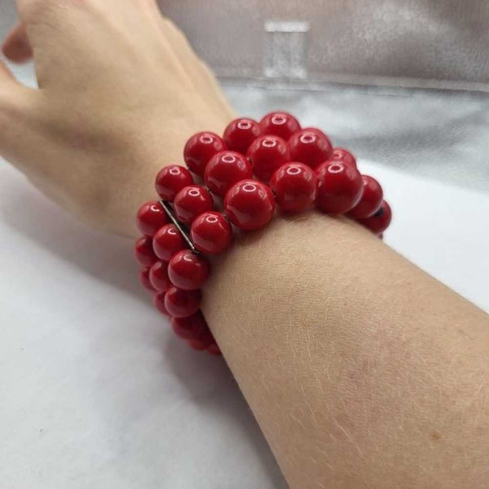 Vintage Triple Strand Red Beaded Wrap Bracelet - image 3