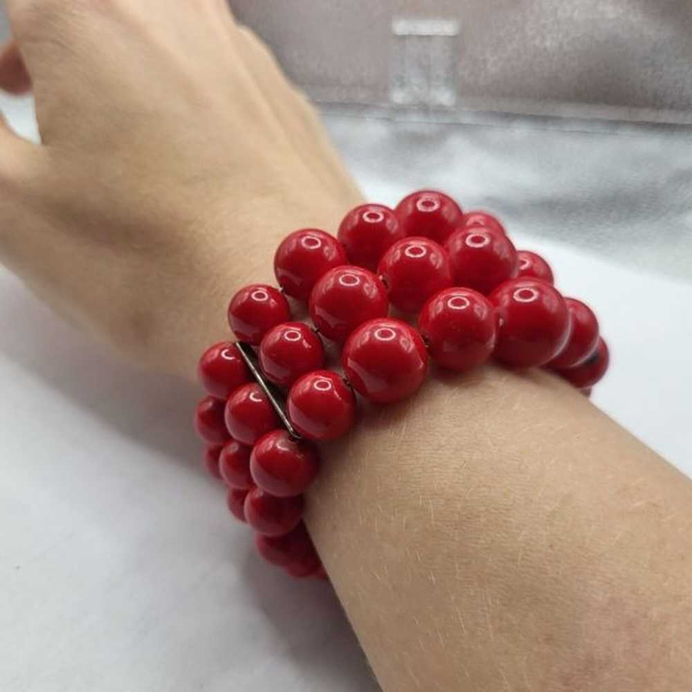 Vintage Triple Strand Red Beaded Wrap Bracelet - image 4