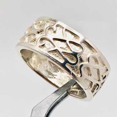 Wide, Sculpted Sterling Silver Band