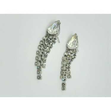 Pear shaped triple strand rhinestone dangle earrin