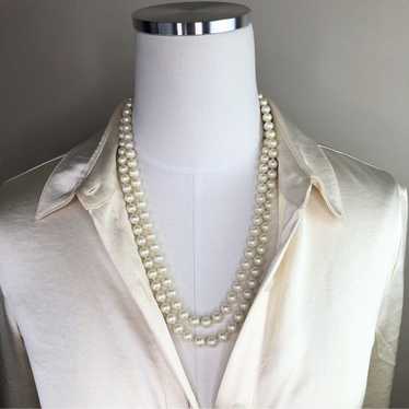 Vintage Classic Double Strand Long Faux Pearl Neck