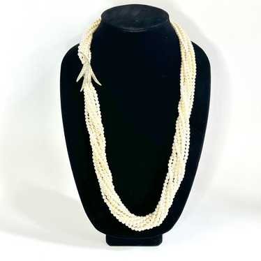 Vintage 80’s Faux Pearl Torsade Necklace With Silv