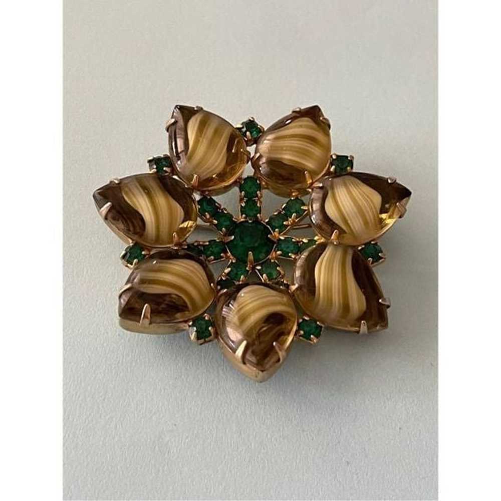 Rare vintage green brooch flower - image 1